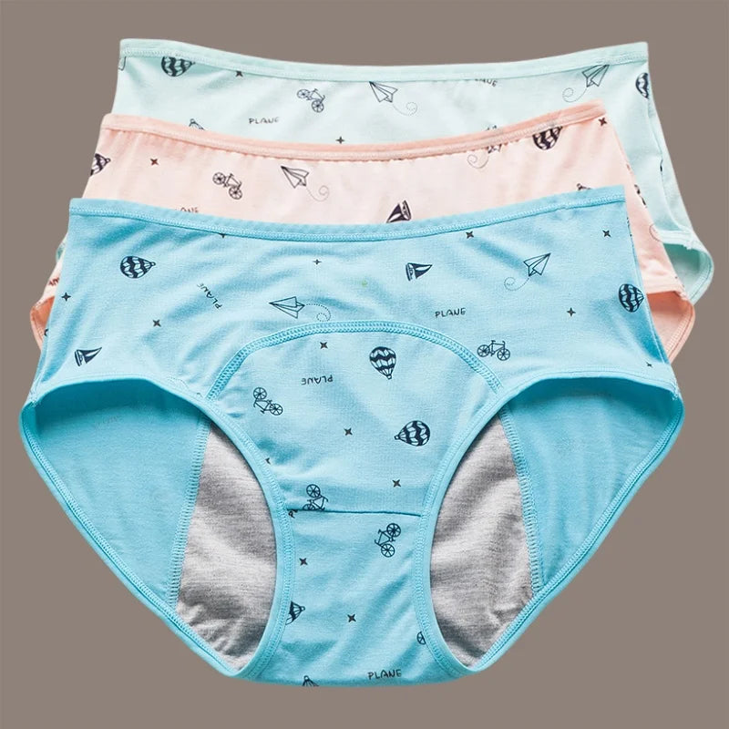 Braguitas menstruales para niñas con estampado de gato de dibujos animados
