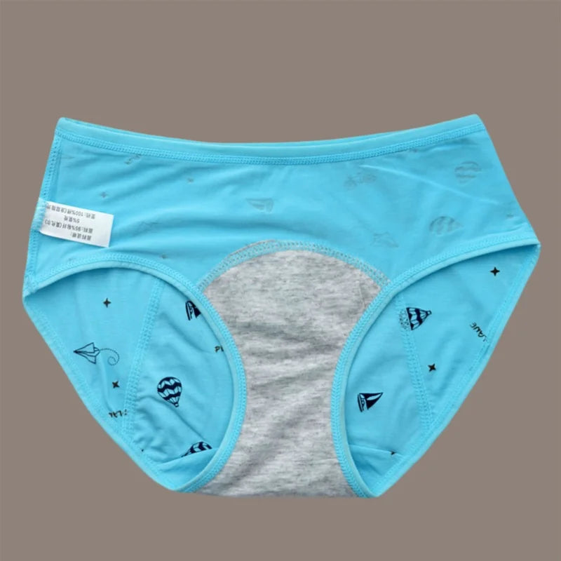 Braguitas menstruales para niñas con estampado de gato de dibujos animados