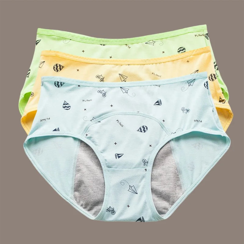 Braguitas menstruales para niñas con estampado de gato de dibujos animados