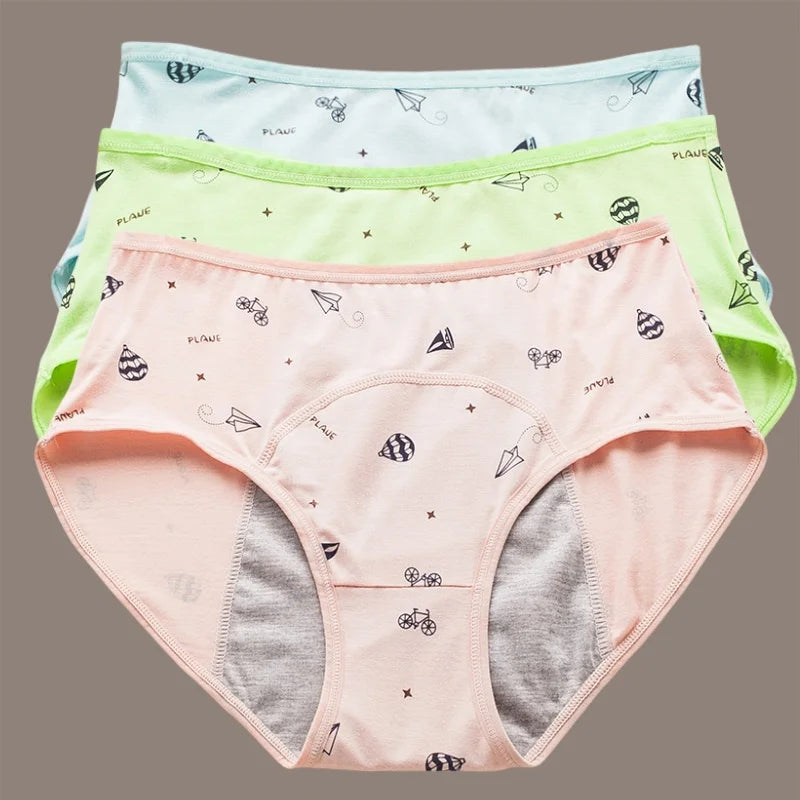Braguitas menstruales para niñas con estampado de gato de dibujos animados