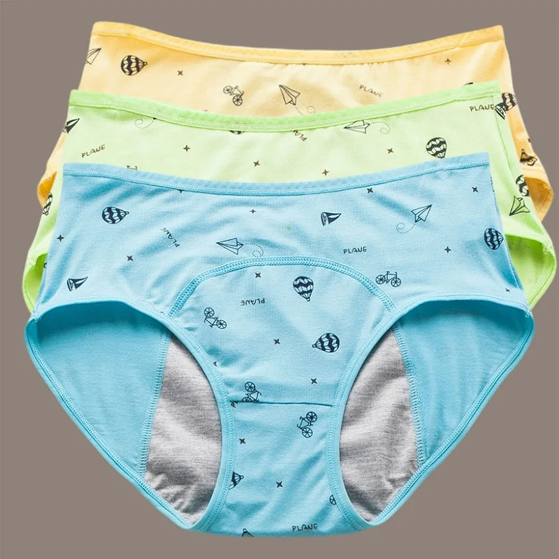 Braguitas menstruales para niñas con estampado de gato de dibujos animados