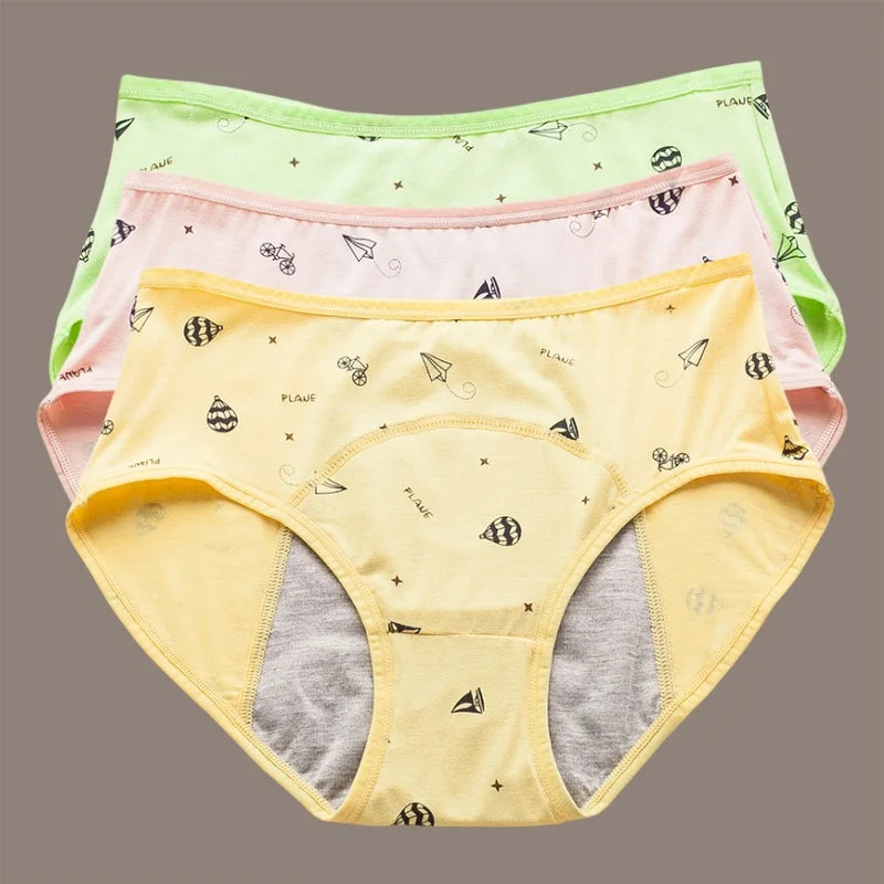 Braguitas menstruales para niñas con estampado de gato de dibujos animados
