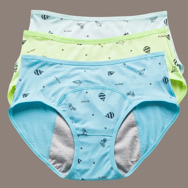 Braguitas menstruales para niñas con estampado de gato de dibujos animados
