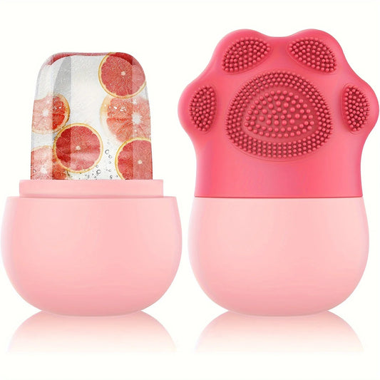 Two pink silicone products with one featuring a grapefruit design on a white background