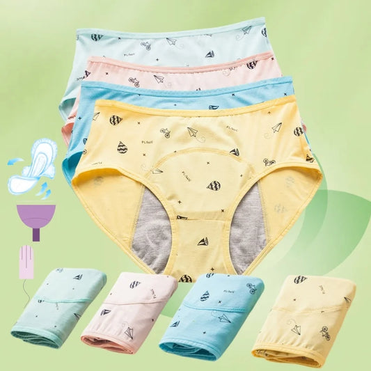 Braguitas menstruales para niñas con estampado de gato de dibujos animados