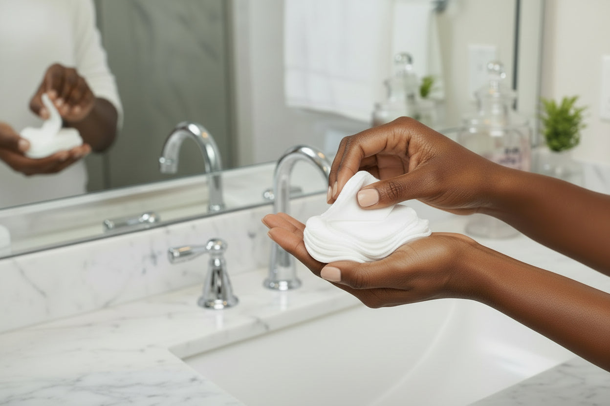 hands holding the bamboo cotton scrubs from kushie