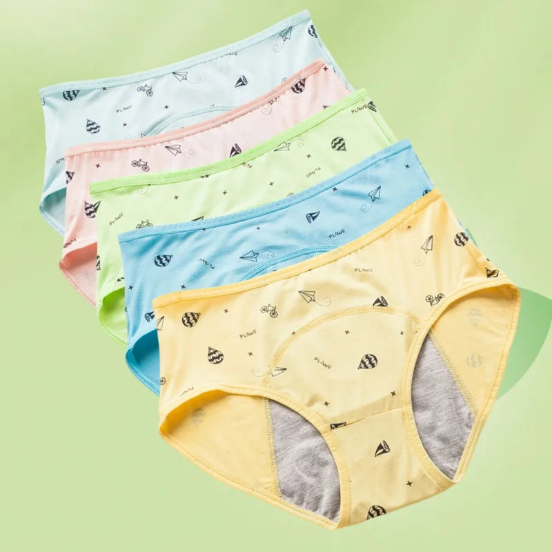 Braguitas menstruales para niñas con estampado de gato de dibujos animados
