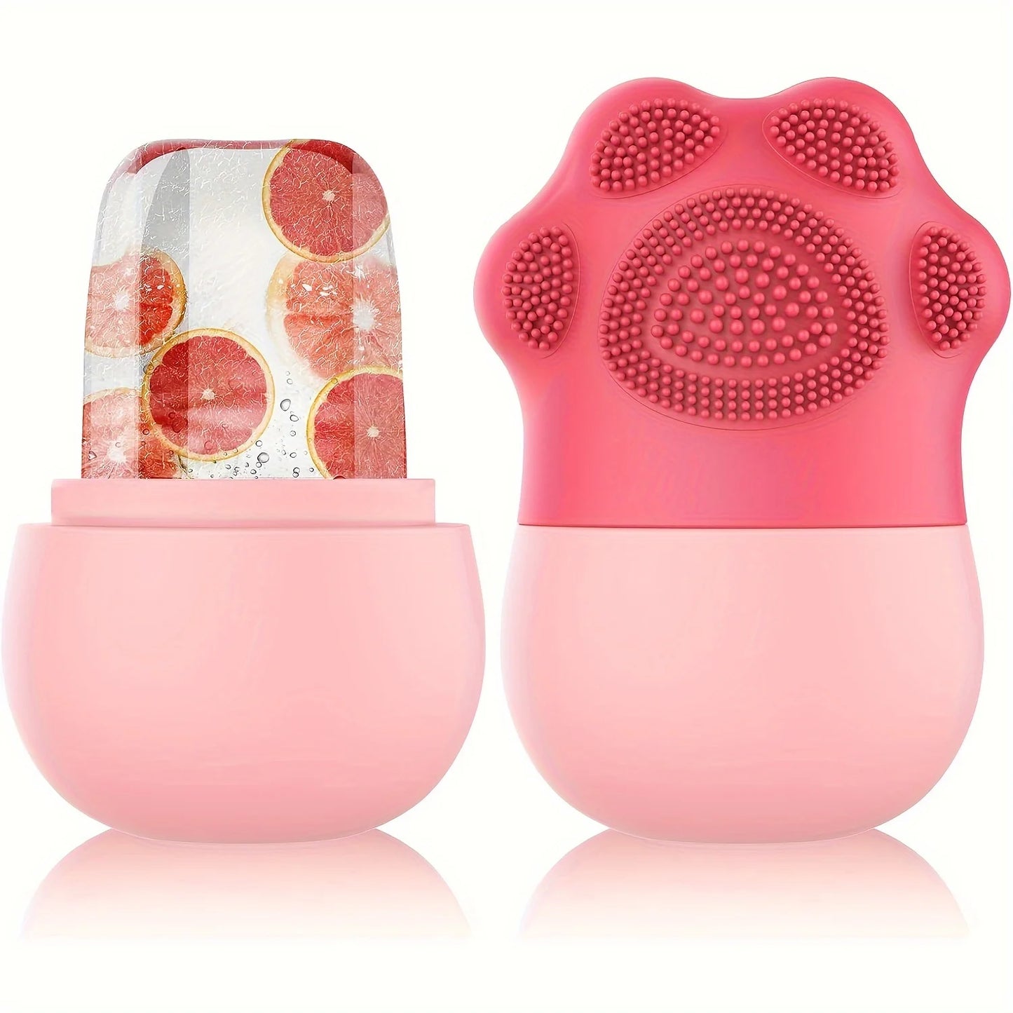 Two pink silicone products with one featuring a grapefruit design on a white background