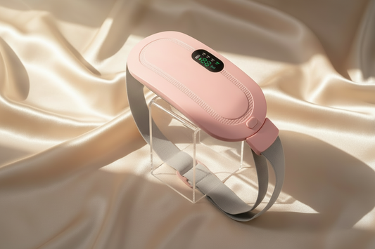 Pink electronic device with a digital display on a white background